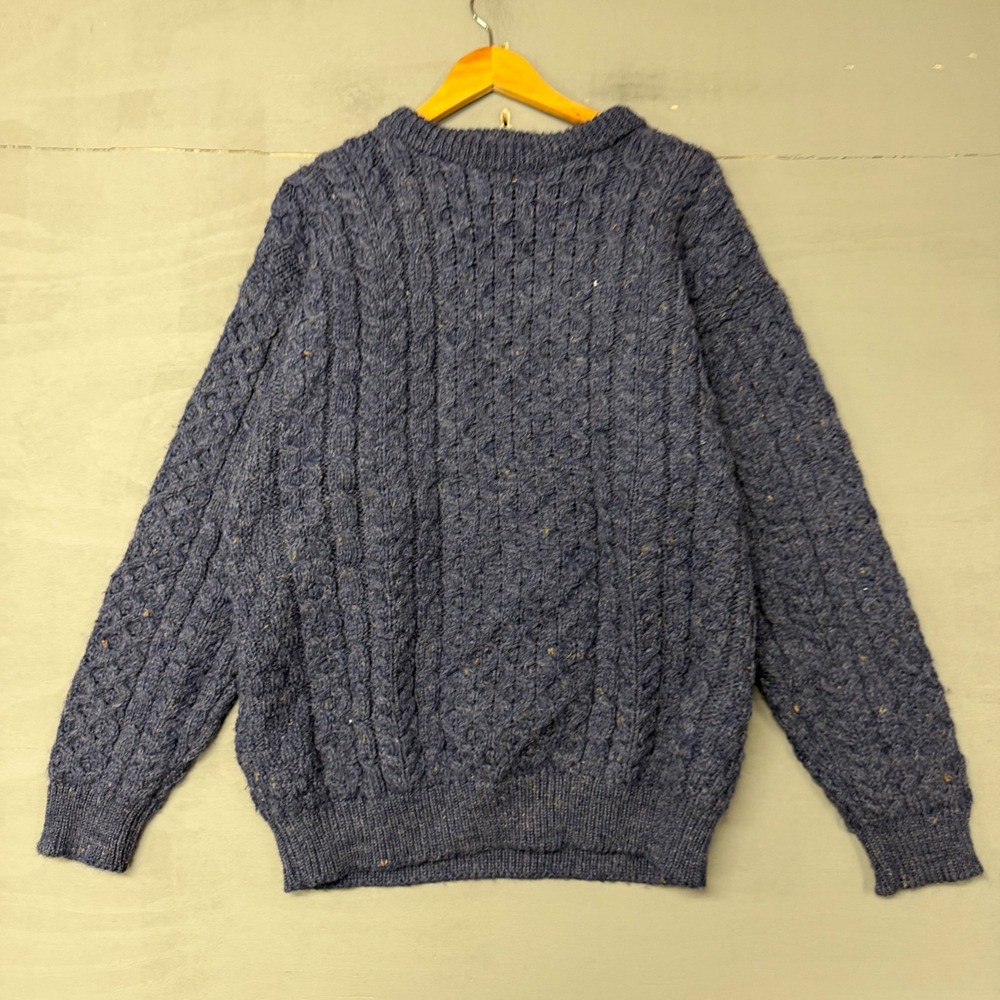 LL Bean Mens Blue Cable Knit Wool Sweater‎ Made in Ireland Fisherman Large 4466 - Picture 2 of 4